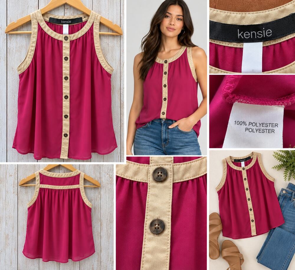 Kensie Sleeveless Button Front Blouse Pink  Women’s S